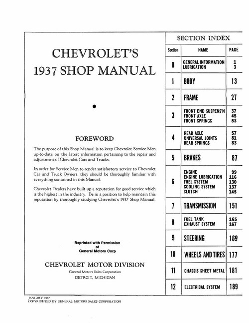 Service Manual for 1937 Chevrolet Car and Truck