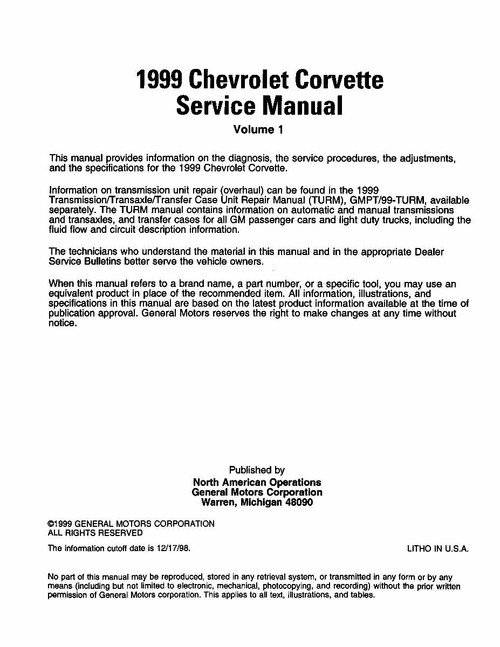 Service Manual for 1999 Chevrolet Corvette