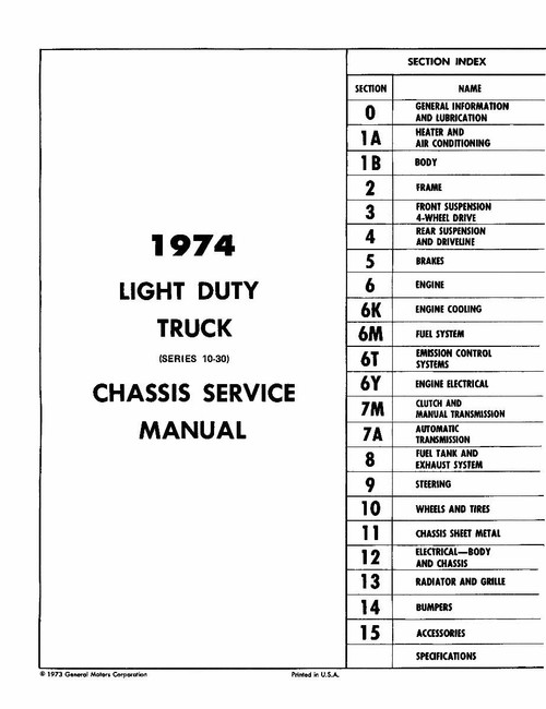 Service Manual for 1974 Chevrolet Light Duty Truck