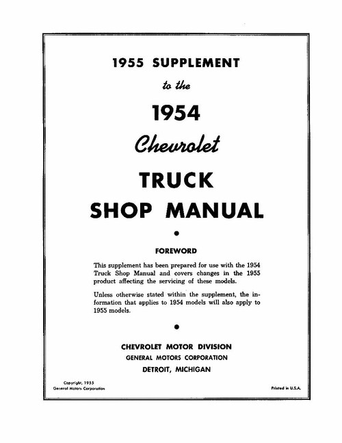 Service Manual for 1954-1955 Chevy Truck 1st Series
