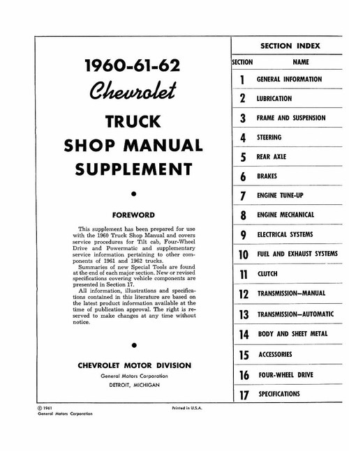 Service Manual for 1961-1962 Chevrolet Truck
