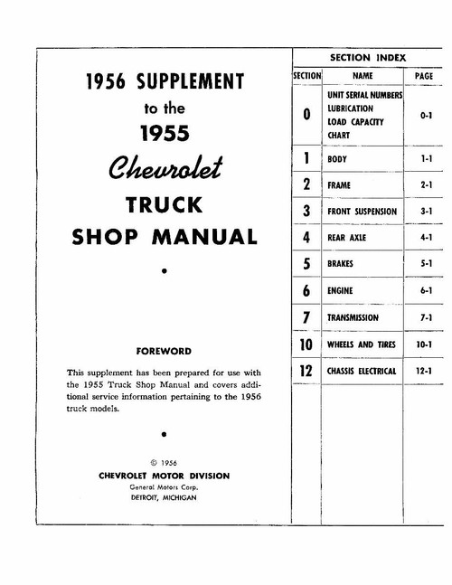 Service Manual for 1956 Chevy Truck 2nd Series