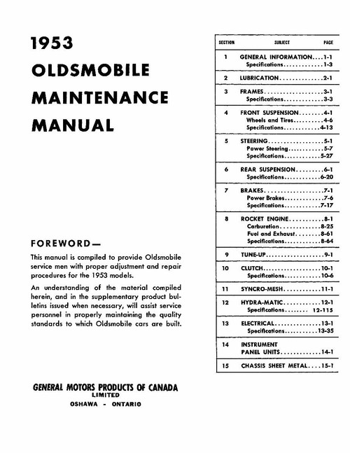 Service Manual for 1953 Oldsmobile (Canadian)