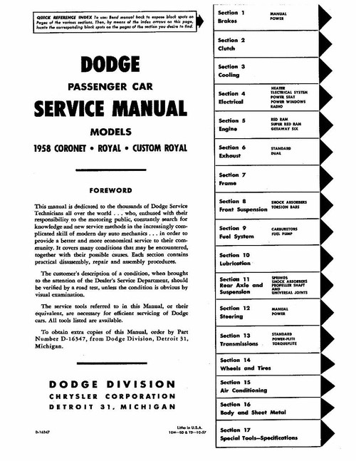 Service Manual for 1958-1959 Dodge