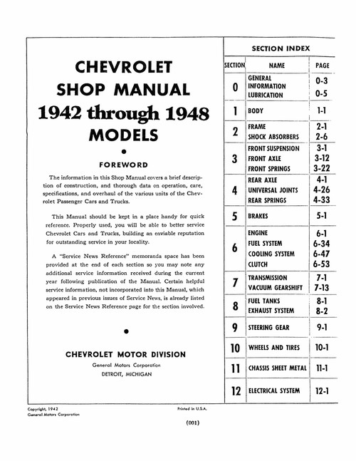Service Manual for 1942-1948 Chevrolet Cars, 1942-1946 Truck Service Manual for 1942-1948 Chevrolet Cars, 1942-1946 Truck