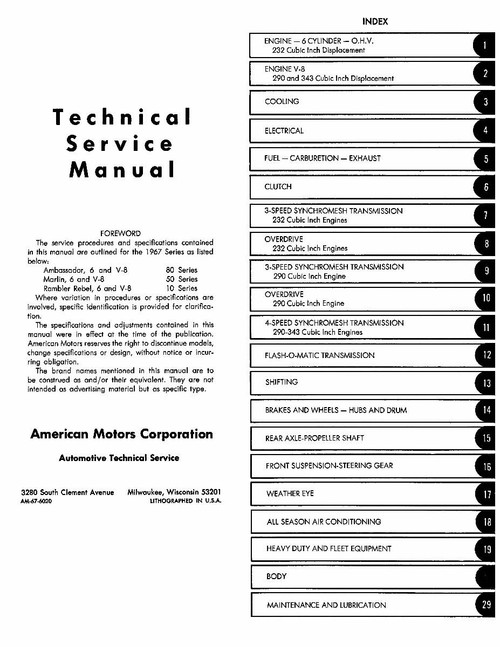 Service Manual for 1967 AMC Rebel, Ambassador, Marlin