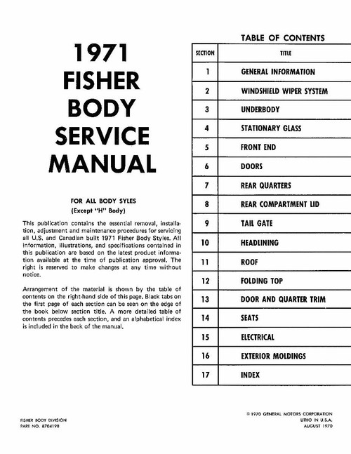 Body Shop Manual for 1971 Fisher Body Shop Manual for 1971 Fisher