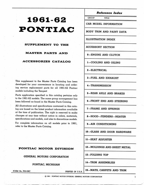 Parts Catalog for 1961-1962 Pontiac