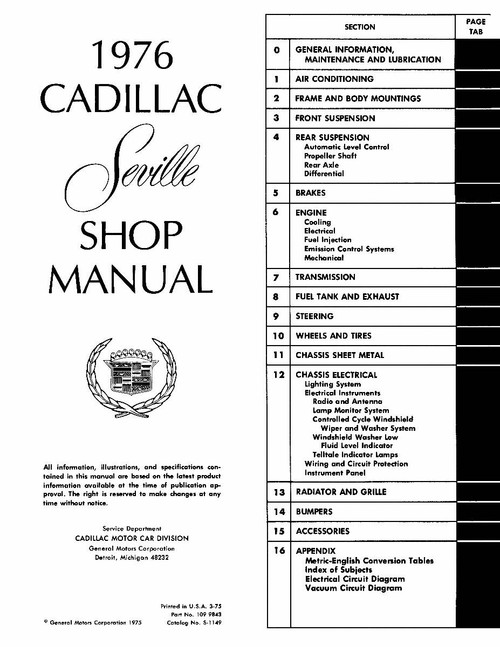 Service Manual for 1976 Cadillac Seville