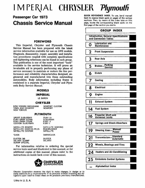 Service Manual for 1973 Chrysler Imperial
