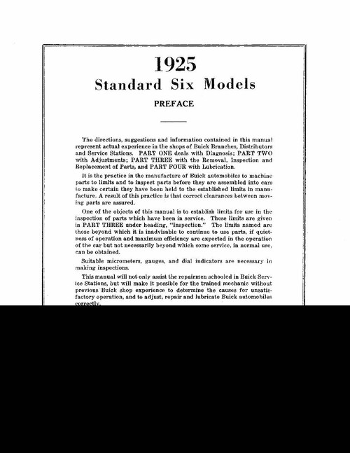 Service Manual for 1925 Buick Standard Six
