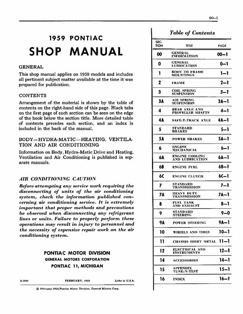 Service Manual for 1959 Pontiac