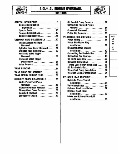 Service Manual for 1984-1988 Jeep 4.0/4.2L Six Cylinder Engine Component