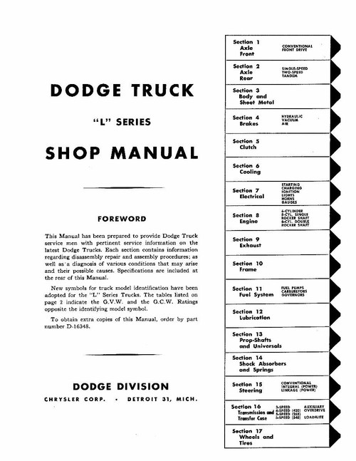 Service Manual for 1958 Dodge Truck L Series