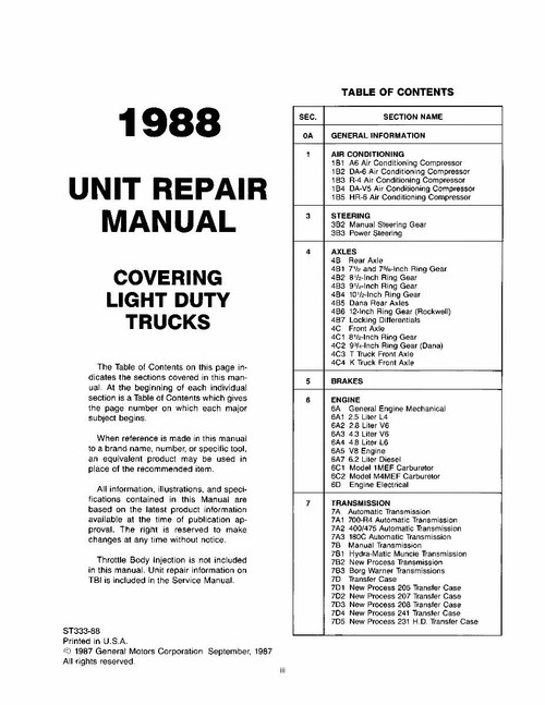 Service Manual for 1988 Chevy Light Duty Truck Service Manual for 1988 Chevy Light Duty Truck