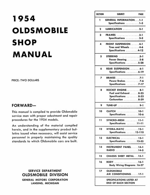 Service Manual for 1954 Oldsmobile