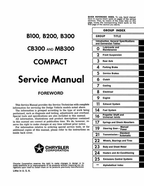 Service Manual for 1974 Dodge Compact Van