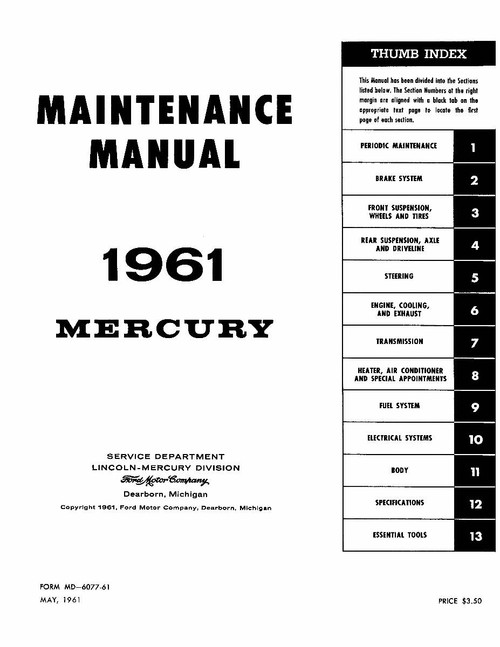 Service Manual for 1961 Mercury