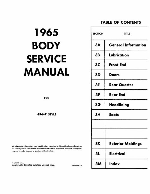 Body Shop Manual for 1965 Buick All Models