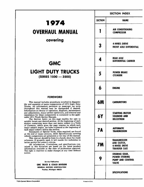 Service Manual for 1974 GMC Truck
