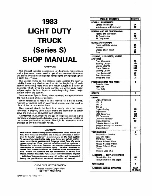 Service Manual for 1983 Chevy LD Truck S Series Service Manual for 1983 Chevy LD Truck S Series