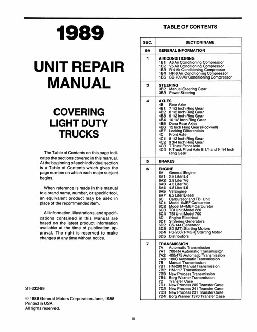 Service Manual for 1989 Chevy Light Duty Truck