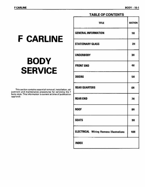 Service Manual for 1988 Chevy Camaro Service Manual for 1988 Chevy Camaro