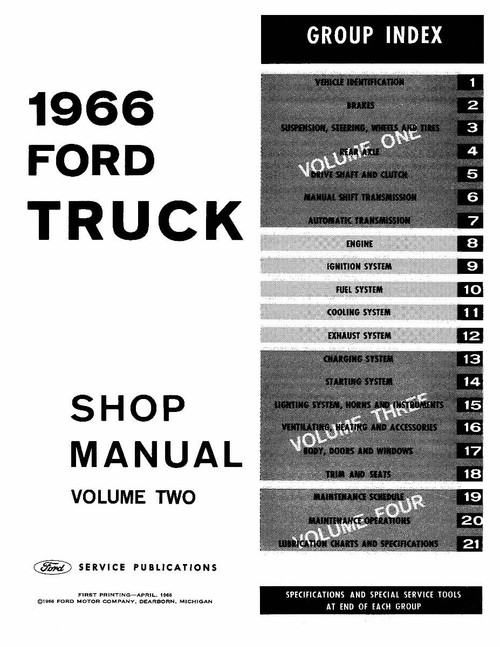 Service Manual for 1966 Ford Truck 4 Vol Set Service Manual for 1966 Ford Truck 4 Vol Set