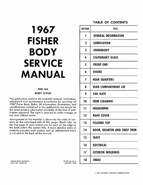 Body Shop Manual for 1967 Fisher Body Shop Manual for 1967 Fisher