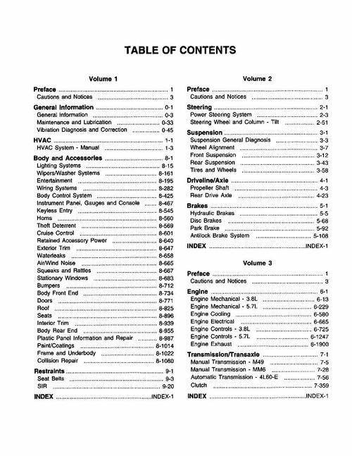 Service Manual for 1998 Camaro Firebird 3 Vol Set