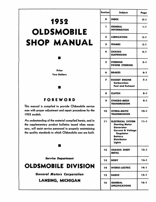 Service Manual for 1952 Oldsmobile