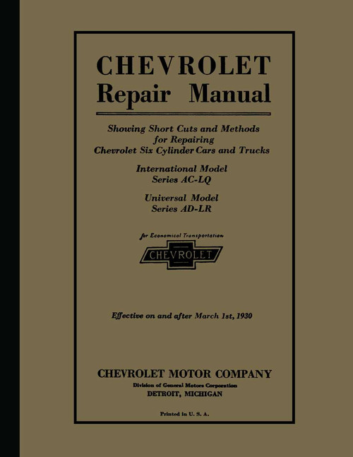 Service Manual for 1929-1930 Chevrolet Car, Truck