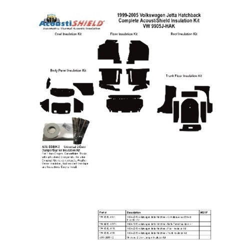 Insulation Sound Deadener Kit for 99-05 Volkswagen Jetta Hatchback Complete