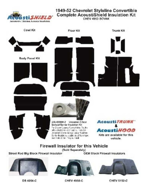Insulation Sound Deadener Kit for 49-52 Chevrolet Styleline Convertible Complete