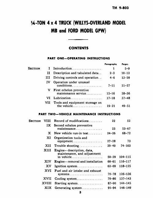Maintenance Manual for 1940-1945 Willys MB, Ford GPW, Military Jeep
