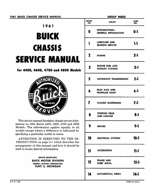 Service Manual for 1961 Buick LeSabre, Invicta, Electra Service Manual for 1961 Buick LeSabre, Invicta, Electra