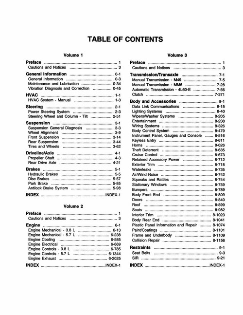 Service Manual for 1999 Camaro Firebird 3 Vol Set