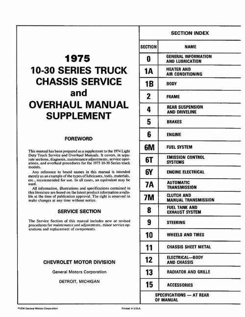 Service Manual for 1975 Chevy Truck