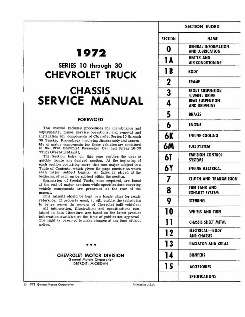 Service Manual for 1972 Chevy 10-30 Series Truck