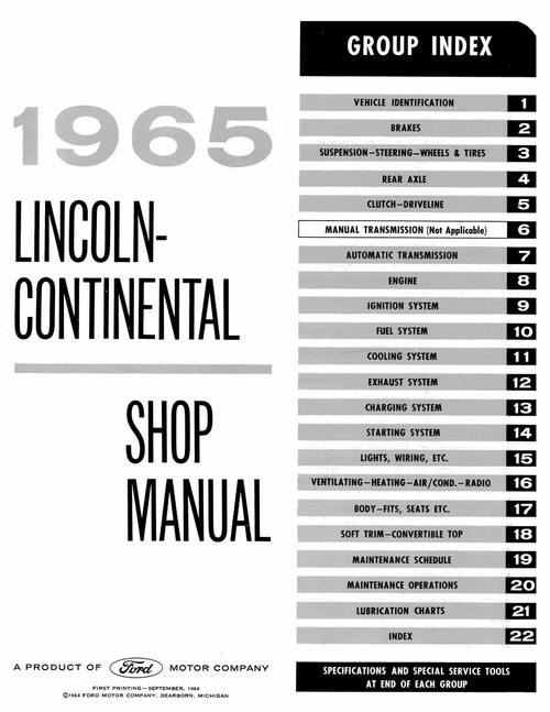 Service Manual for 1965 Lincoln Continental Service Manual for 1965 Lincoln Continental