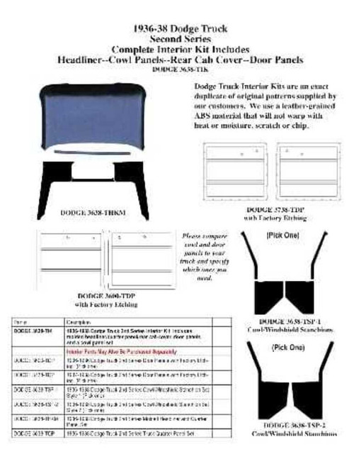 1936-1938 Dodge Truck 2nd Series Interior Kit (ABS Plastic)