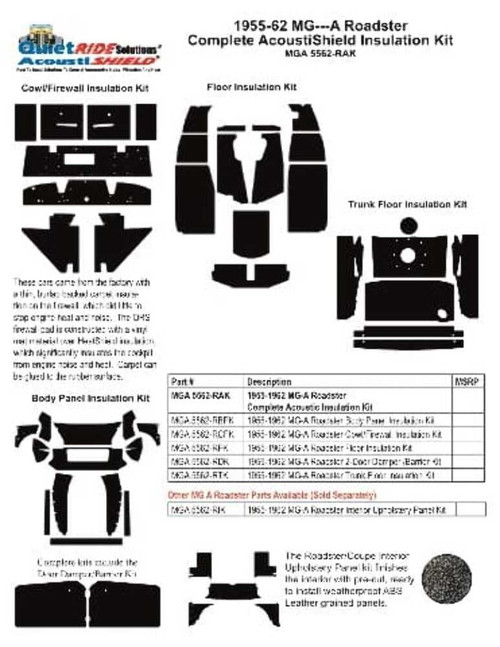 1955-1962 MG-A Roadster Complete Acoustic Kit 1955-1962 MG-A Roadster Complete Acoustic Kit
