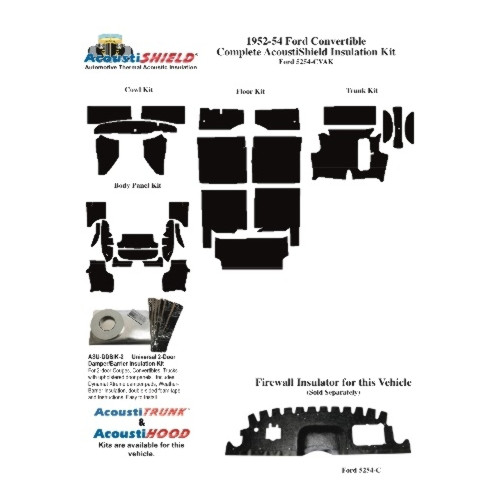 Insulation Sound Deadener Kit for 52-54 Ford Convertible Acoustishield Complete