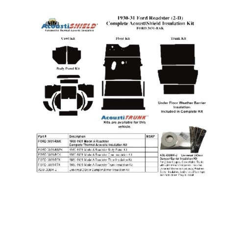 Insulation Sound Deadener Kit for 1930-1931 Ford Model A Complete Roadster Kit