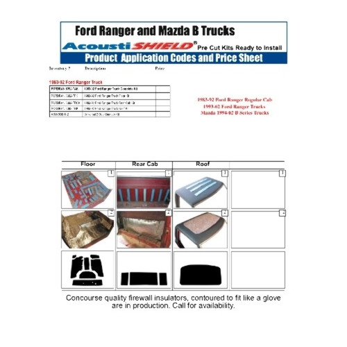 Insulation Sound Deadener Kit for 1983-1992 Ford Ranger Acoustishield Roof