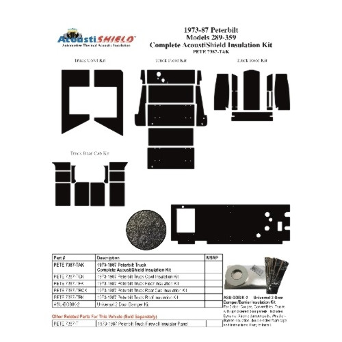 Insulation Sound Deadener Kit for 1973-87 Peterbilt Truck Acoustishield Complete