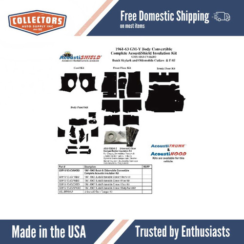 1961-1963 Buick Skylark, Buick LeSabre and Buick Electra Insulation Sound Deadener Kit Convertible Complete