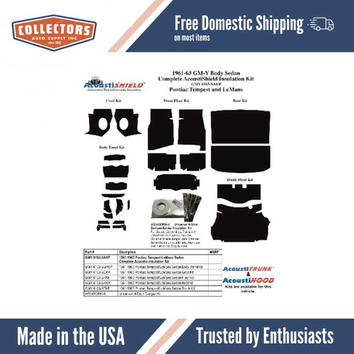 Insulation Sound Deadener Kit for 1961-63 Pontiac Sedan Acoustishield Complete