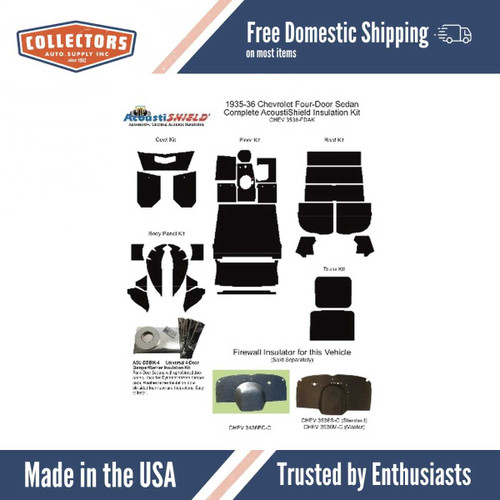 Insulation Sound Deadener Kit for 35-36 Chevy 4-D Sedan Acoustishield Complete