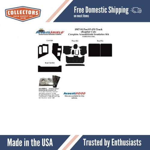 Insulation Sound Deadener Kit for 87-91 Truck Std Cab Acoustishield Complete